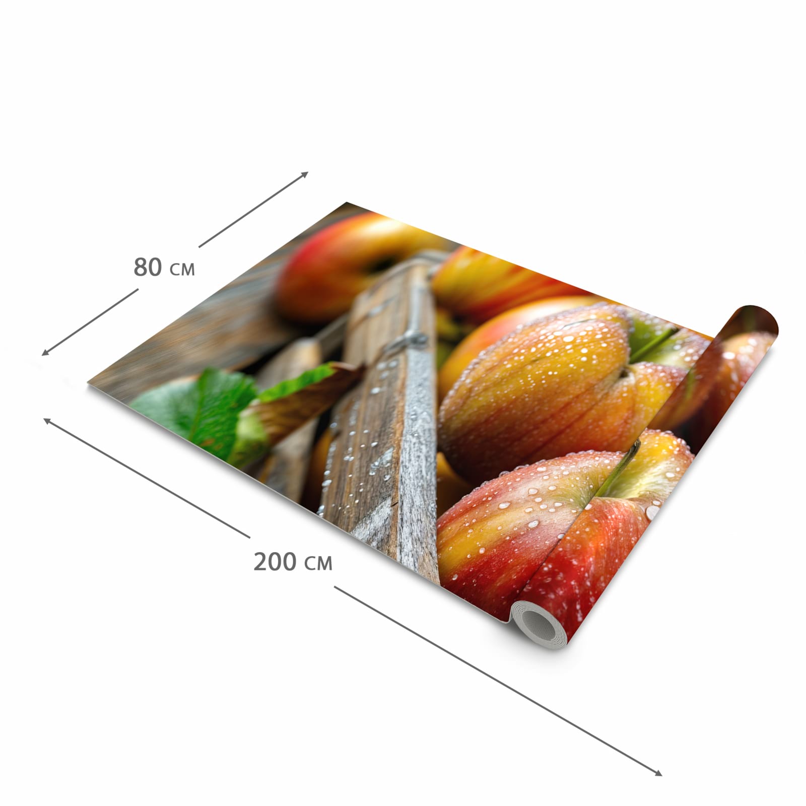 Geruchsneutraler Küchenteppich mit Motiv Äpfel Holzkiste in der Grösse 60x180 cm