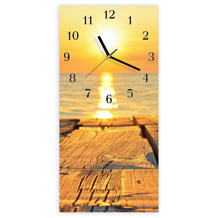 Wanduhr Sonnenuntergang & Meer aus Glas – Hochformat 30 × 60 cm mit Ziffernblatt Klassisch