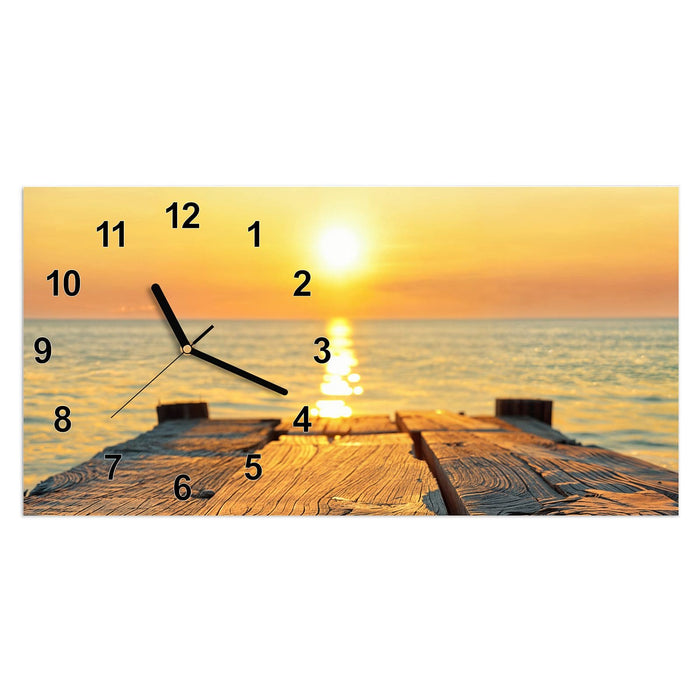 Wanduhr Sonnenuntergang & Meer aus Glas – Querformat 60 × 30 cm mit Ziffernblatt Modern