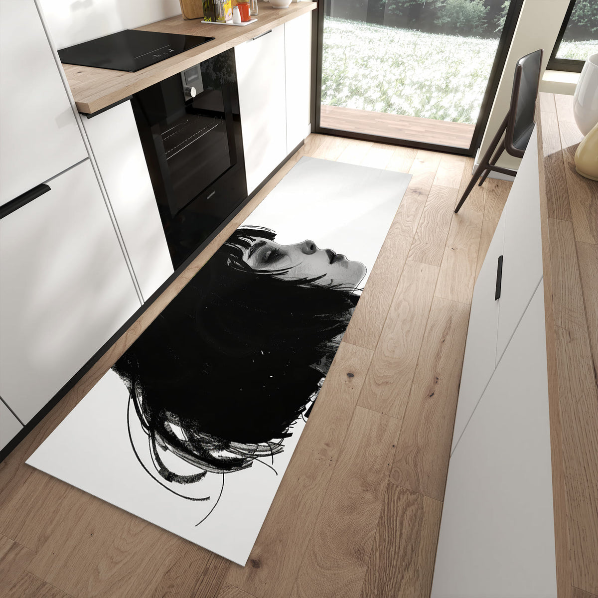 Küchenteppich mit Motiv Silhouetten Porträt für Ordnung in moderner Küche