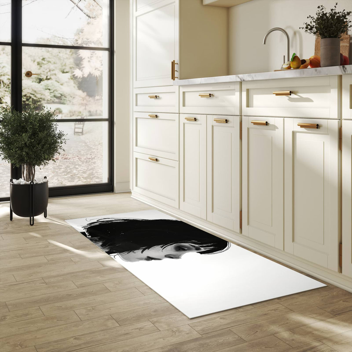 Abriebfester Küchenteppich mit Motiv Silhouetten Porträt in heller Küche