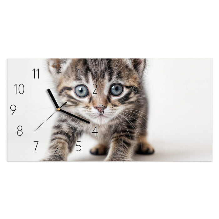 Wanduhr Sanfte Katzenjunges aus Glas – Querformat 60 × 30 cm mit Ziffernblatt Elegant