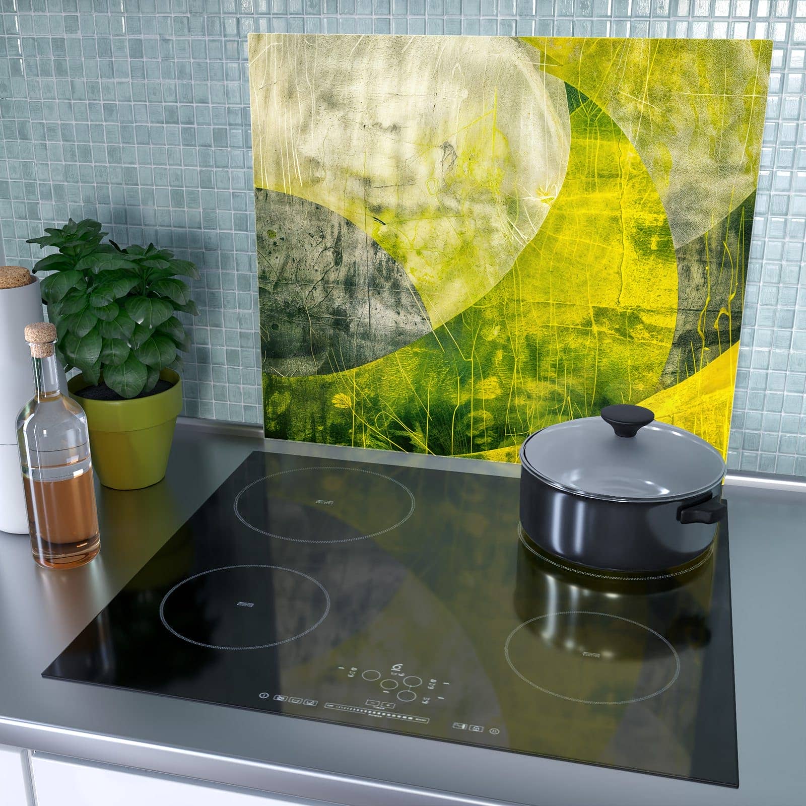 1-teilige Herdabdeckplatte für Ceranfeld mit Abstraktkunst-Motiv als Spritzschutz
