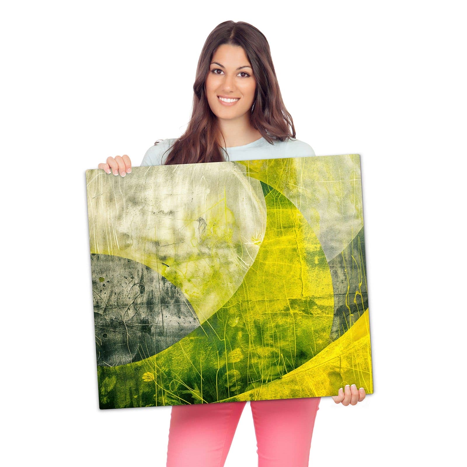 1-teilige Herdabdeckplatte mit Abstraktkunst-Motiv wird zur Größendarstellung gehalten