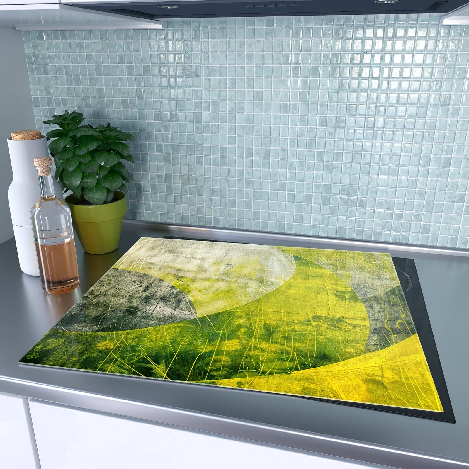 1-teilige Herdabdeckplatte mit Abstraktkunst-Motiv auf dem Ceranfeld