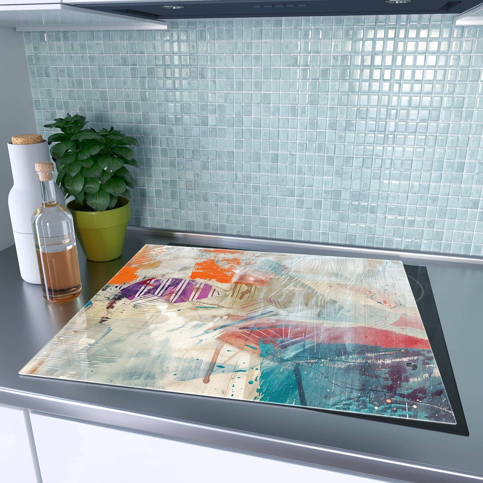1-teilige Herdabdeckplatten für Ceranfeld mit Abstrakte Kunst-Motiv auf dem Ceranfeld