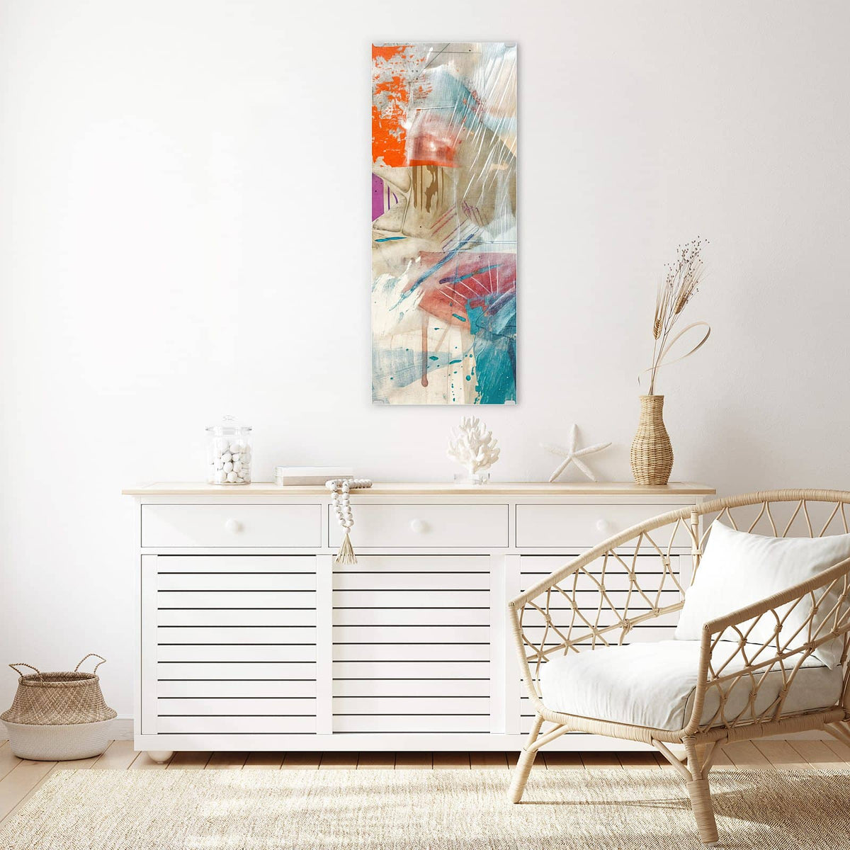 Wandbild - Moderne Abstraktion - Hochformat – Farbfelder in Orange und Türkis