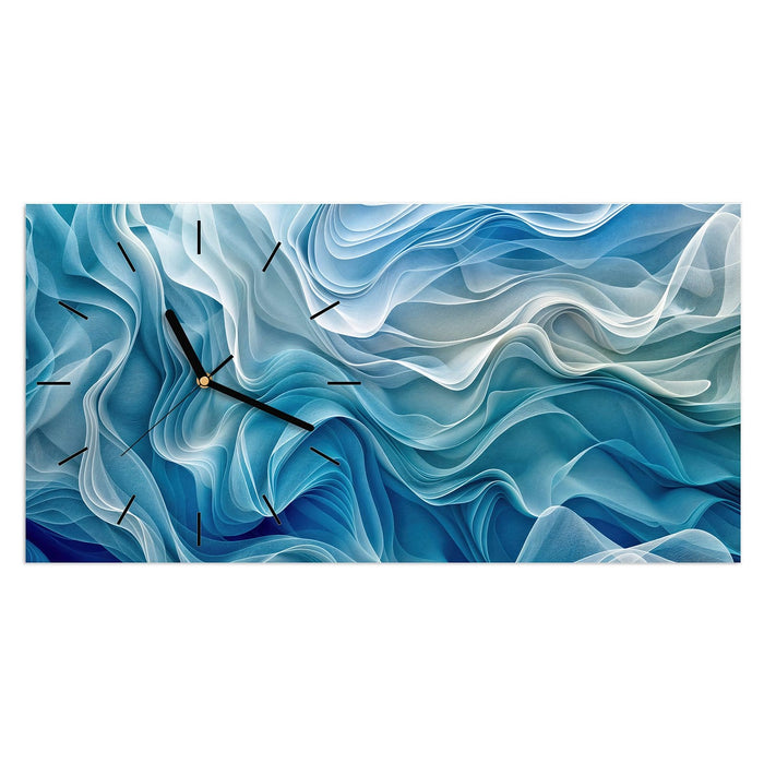 Wanduhr Wellenfließend aus Glas – Querformat 60 × 30 cm mit Ziffernblatt Linie