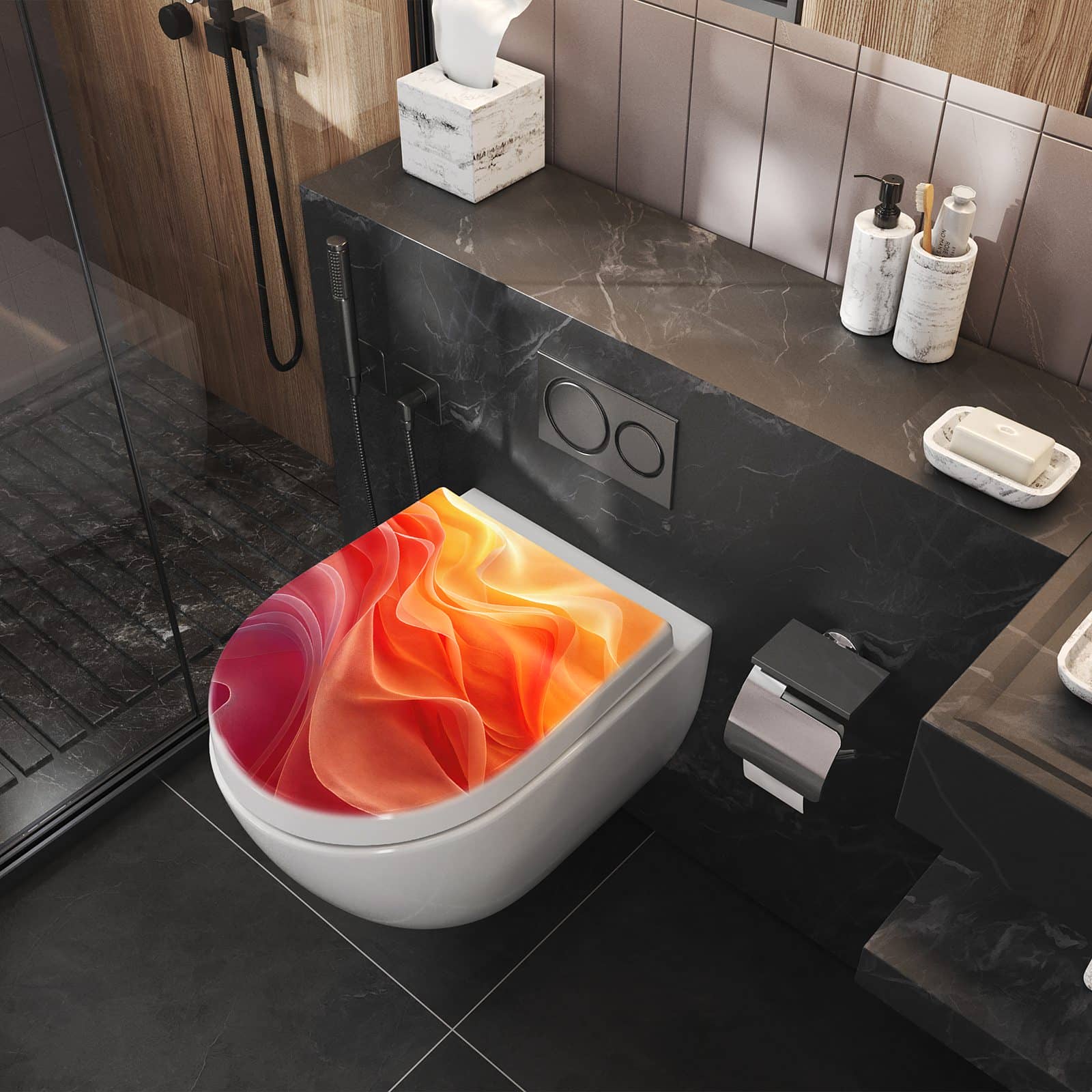 WC-Sitz mit Absenkautomatik Sanfte Farbwirbel