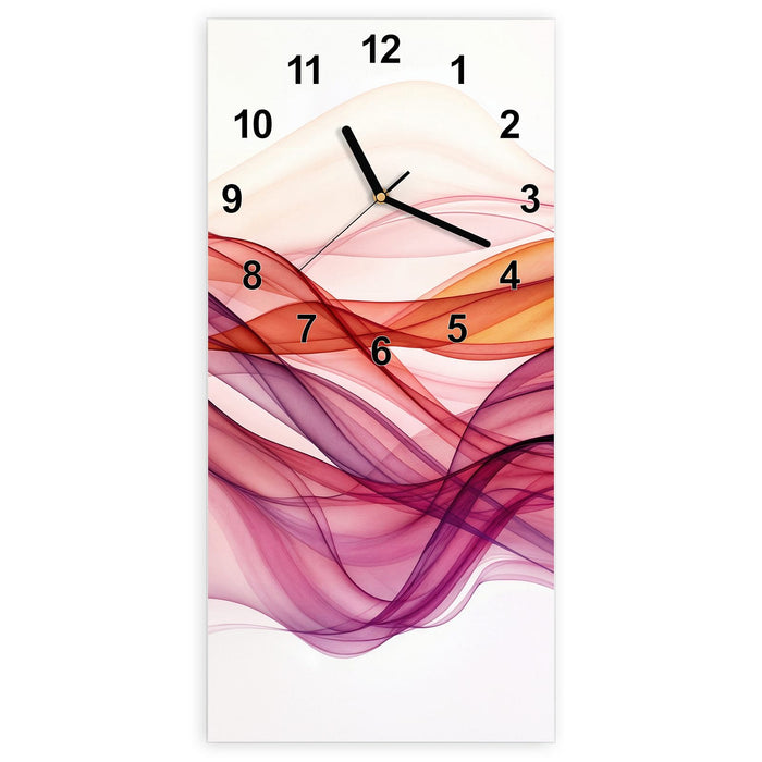 Wanduhr Farbige Schleier aus Glas – Hochformat 30 × 60 cm mit Ziffernblatt Modern