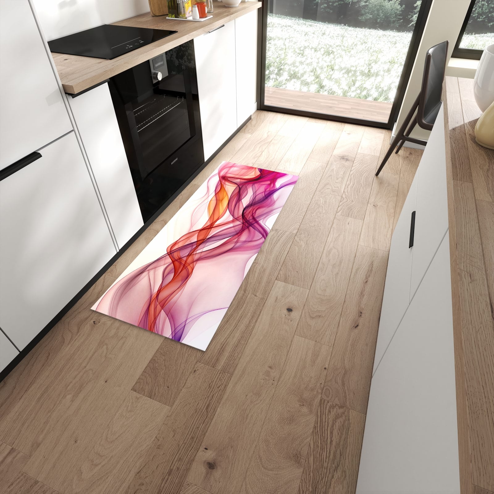 Rutschfester Küchenläufer mit Motiv Farbige Schleier in moderner Küche #grösse_60 x 150 cm