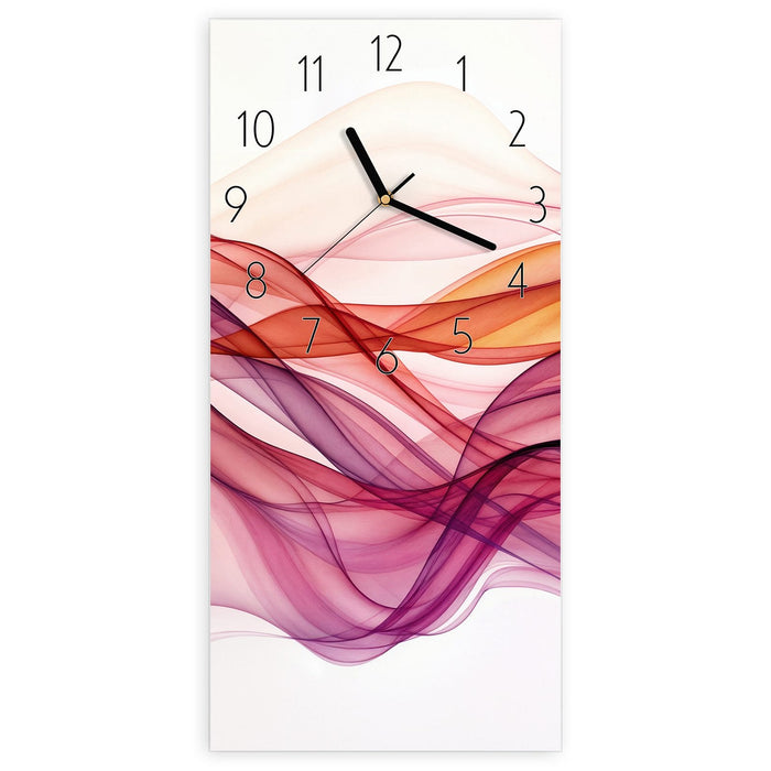 Wanduhr Farbige Schleier aus Glas – Hochformat 30 × 60 cm mit Ziffernblatt Elegant