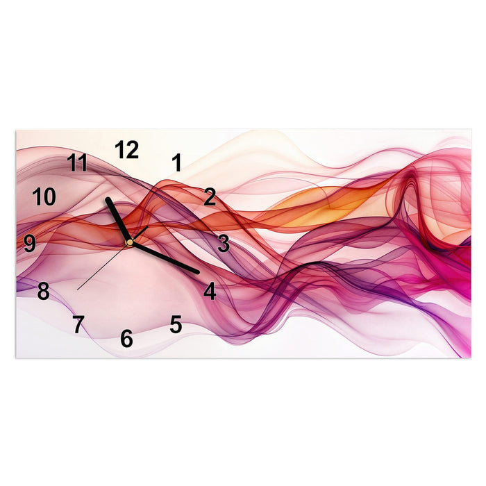 Wanduhr Farbige Schleier aus Glas – Querformat 60 × 30 cm mit Ziffernblatt Modern