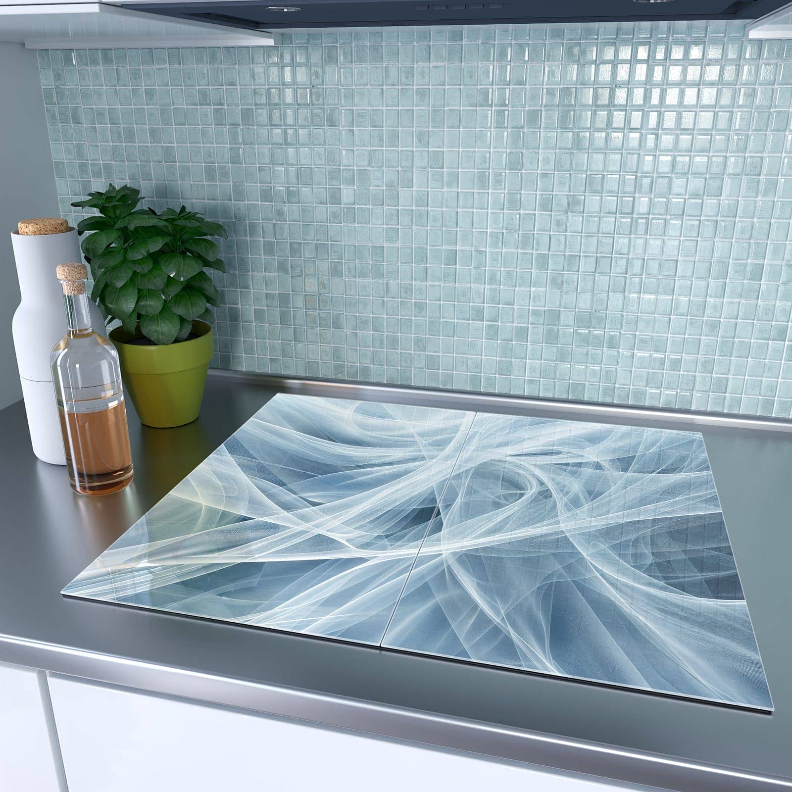 2-teilige Abdeckplatten für Ceranfeld mit Transparente Schleier-Motiv auf dem Ceranfeld