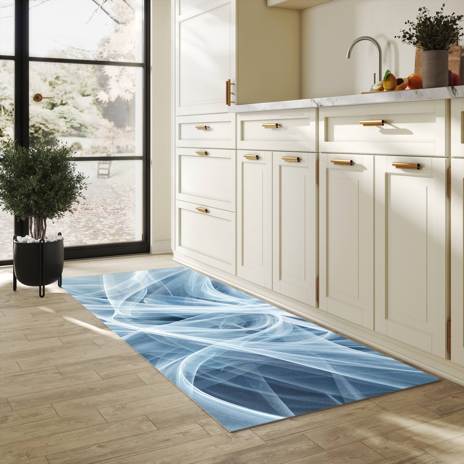 Langlebiger Küchenteppich mit Motiv Transparente Schleier in heller Küche