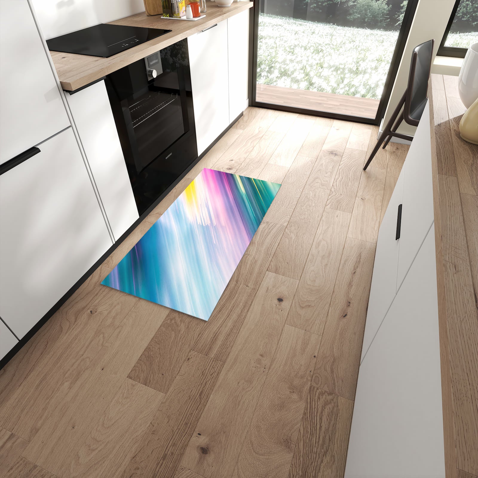 Rutschfester Küchenläufer mit Motiv Farbiges Streifenmuster für Ordnung in moderner Küche #grösse_60 x 120 cm