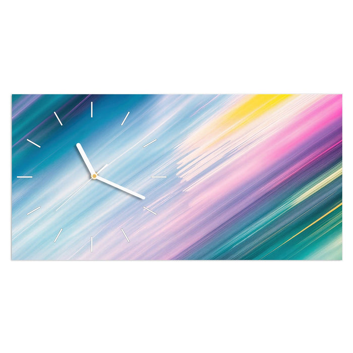 Wanduhr Farbiges Streifenmuster aus Glas – Querformat 60 × 30 cm mit Ziffernblatt Linie