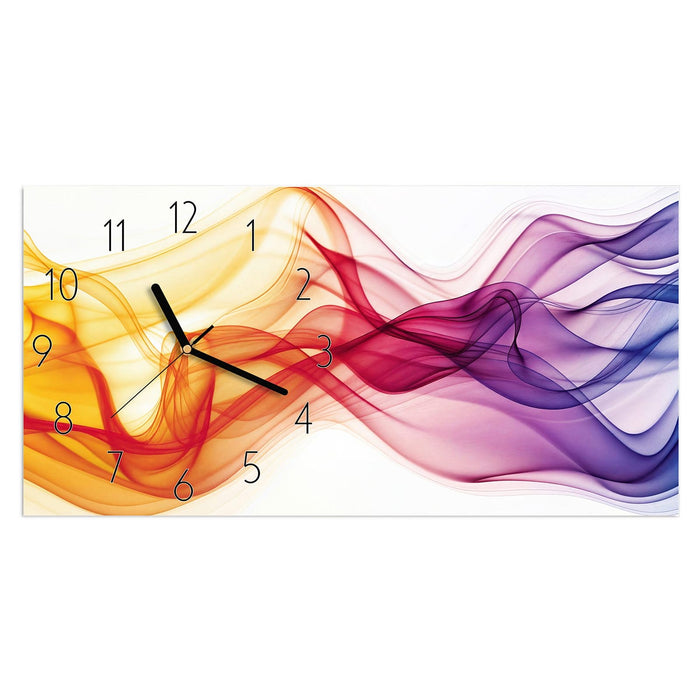 Wanduhr Sanfte Farbwellen aus Glas – Querformat 60 × 30 cm mit Ziffernblatt Elegant