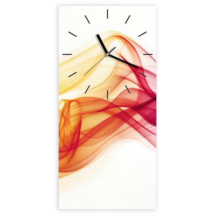 Wanduhr Sanfte Farbwellen aus Glas – Hochformat 30 × 60 cm mit Ziffernblatt Linie