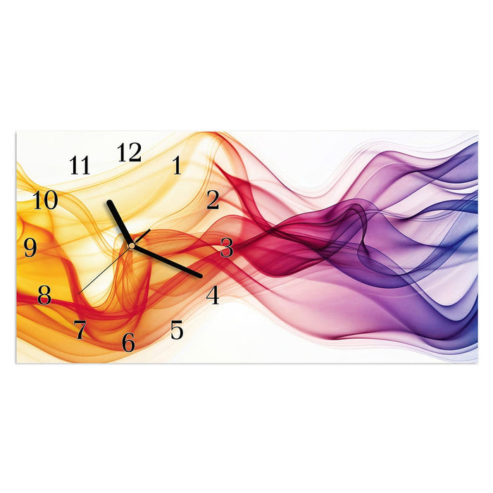 Wanduhr Sanfte Farbwellen aus Glas – Querformat 60 × 30 cm mit Ziffernblatt Klassisch