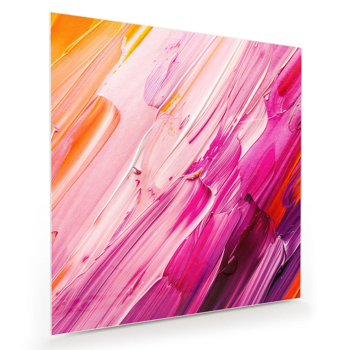Dicke diagonale Farbstriche in Rosa, Magenta, Weiß und etwas Orange