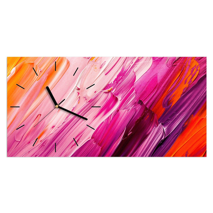 Wanduhr Pinselstriche aus Glas – Querformat 60 × 30 cm mit Ziffernblatt Linie