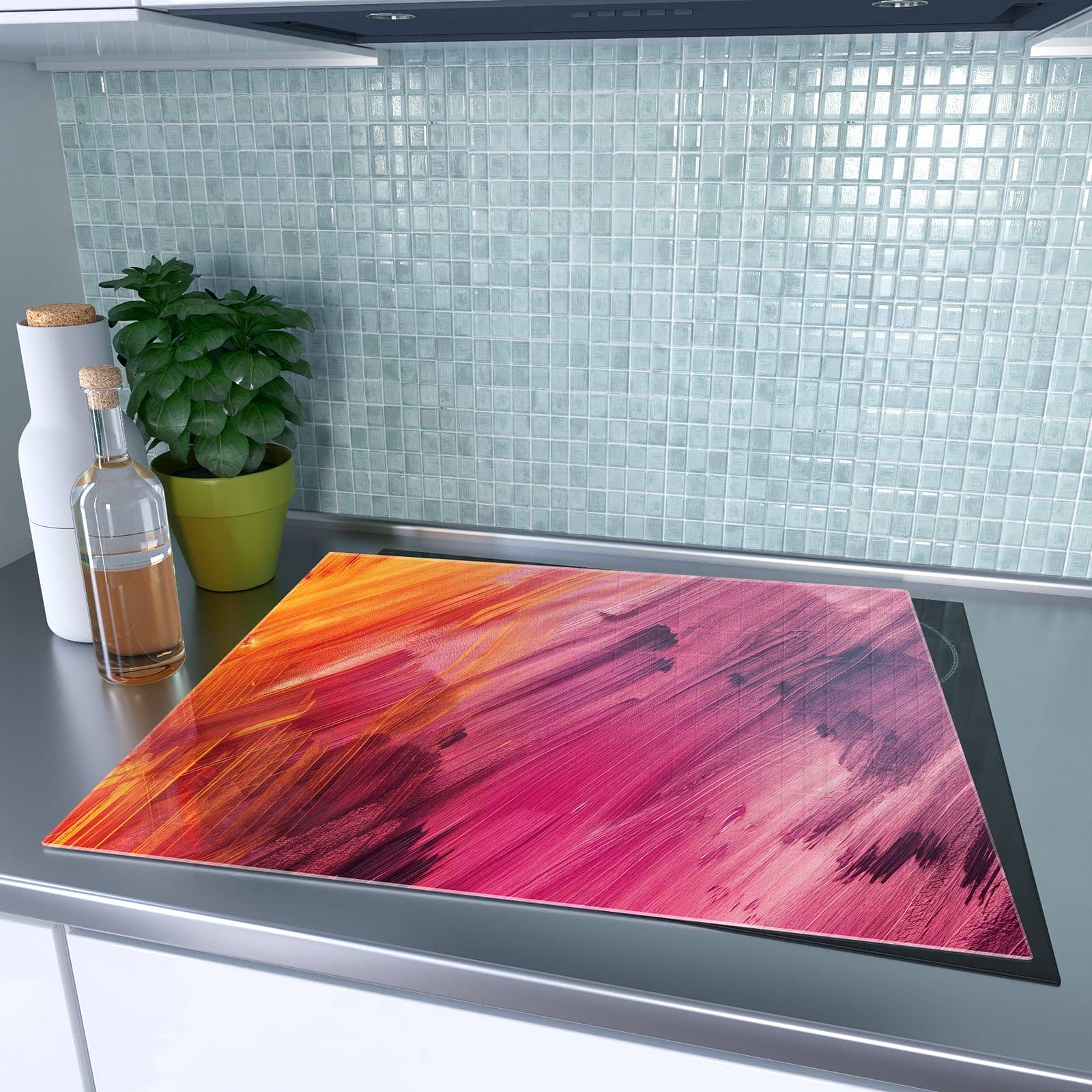 1-teilige Herdabdeckplatten aus Glas mit Abstrakte Farben-Motiv auf dem Ceranfeld