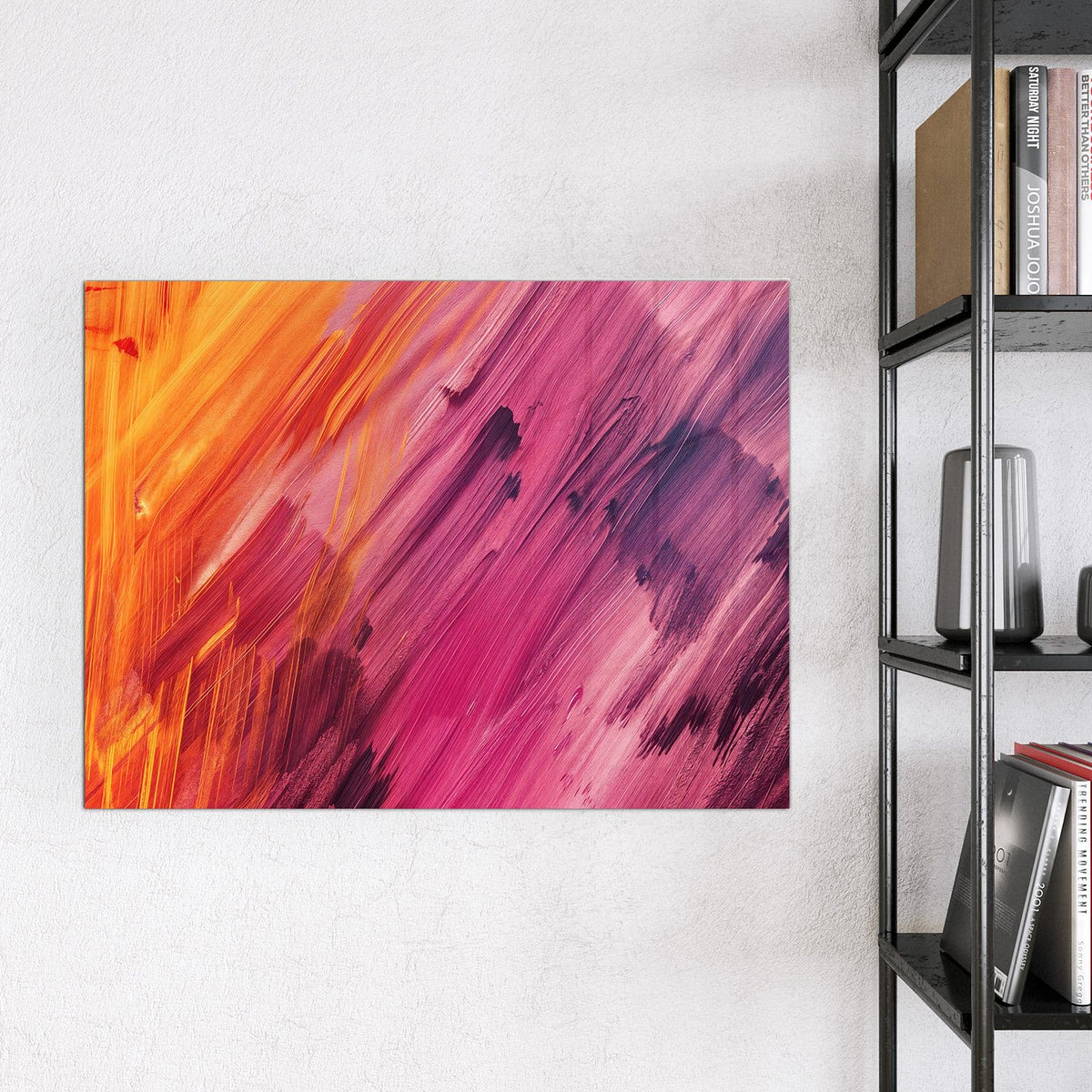 Glas Magnettafel - Diagonale Farbstriche – Pinselstriche in Orange und Pink