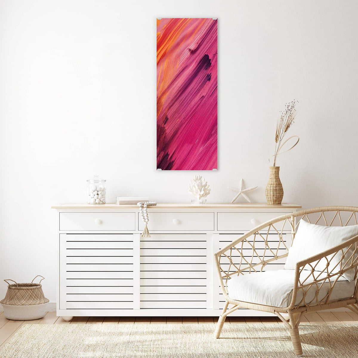 Wandbild - Diagonale Farbstriche - Hochformat – Pinselstriche in Orange und Pink