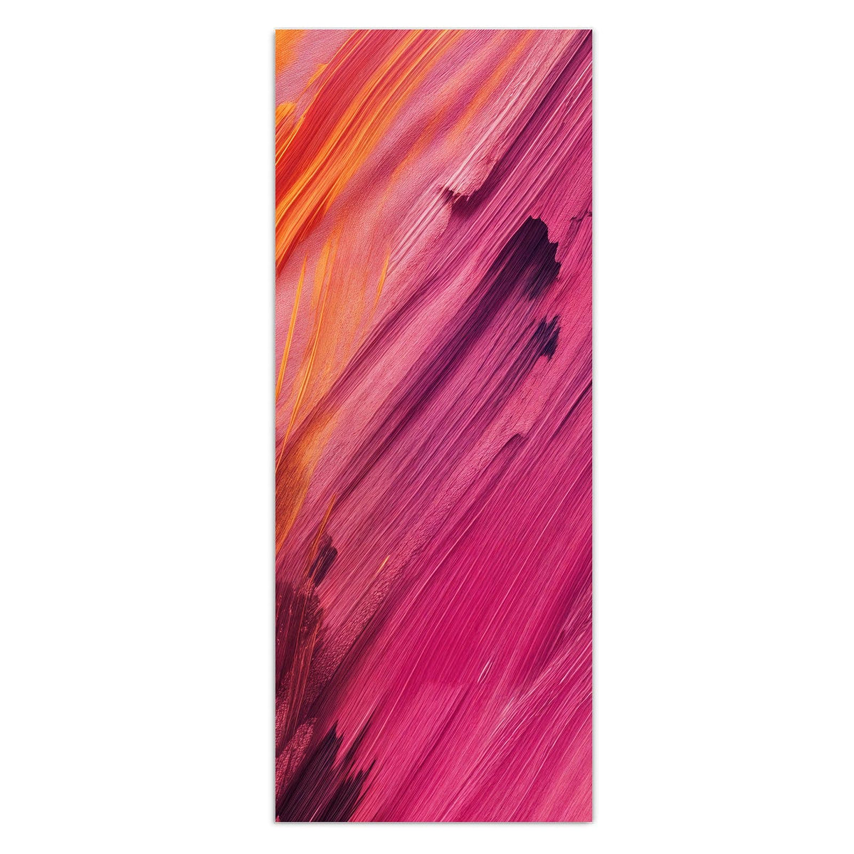 Diagonale Pinselstriche in Orange, Pink und Violett über die ganze Fläche
