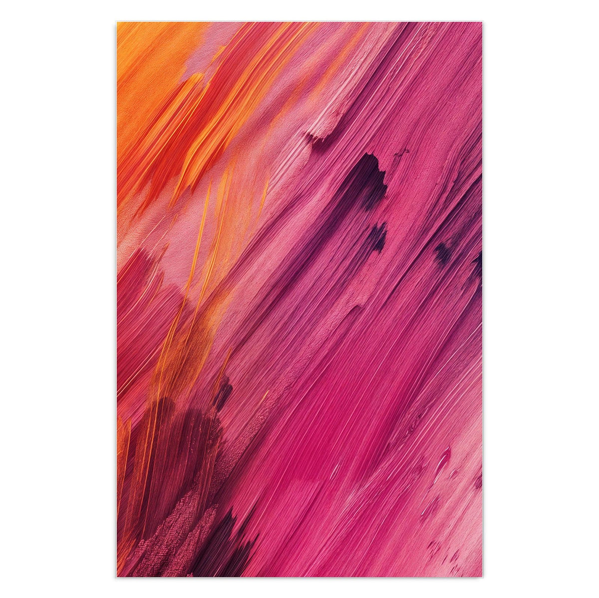 Diagonale Pinselstriche in Orange, Pink und Violett über die ganze Fläche