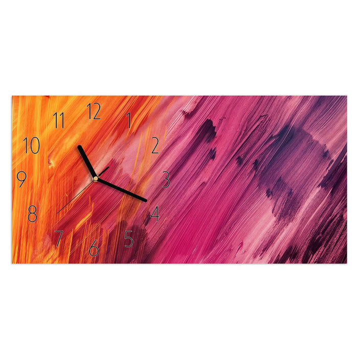 Wanduhr Abstrakte Farben aus Glas – Querformat 60 × 30 cm mit Ziffernblatt Elegant