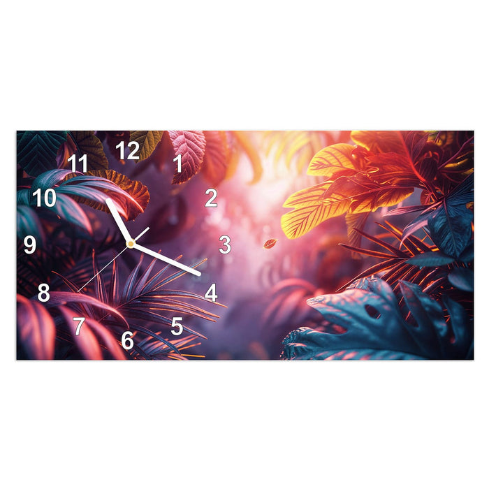Wanduhr Lichtdurchfluteter Dschungel aus Glas – Querformat 60 × 30 cm mit Ziffernblatt Modern