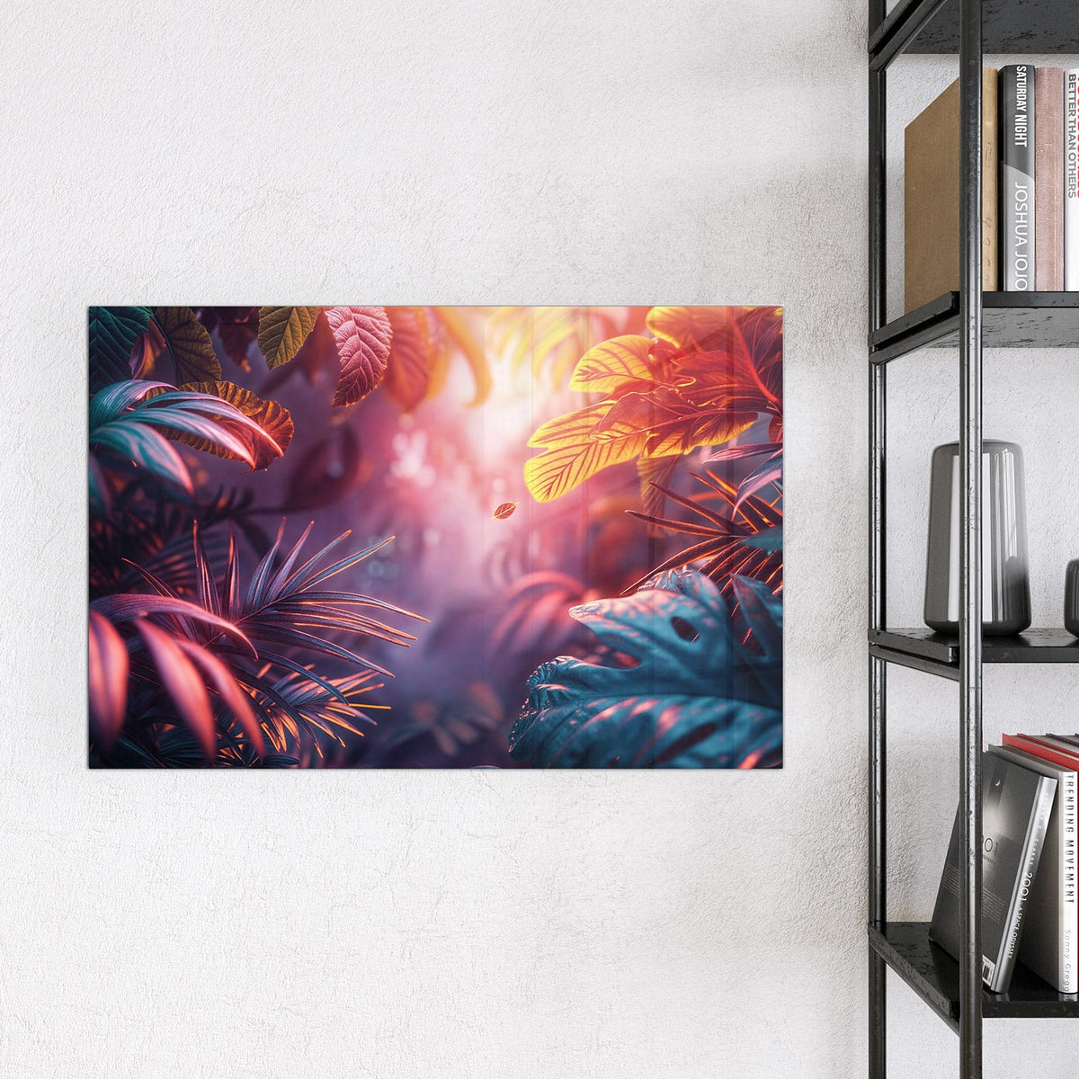 Magnettafel - Dschungel im Neonlicht – Tropische Blätter in rosa Licht