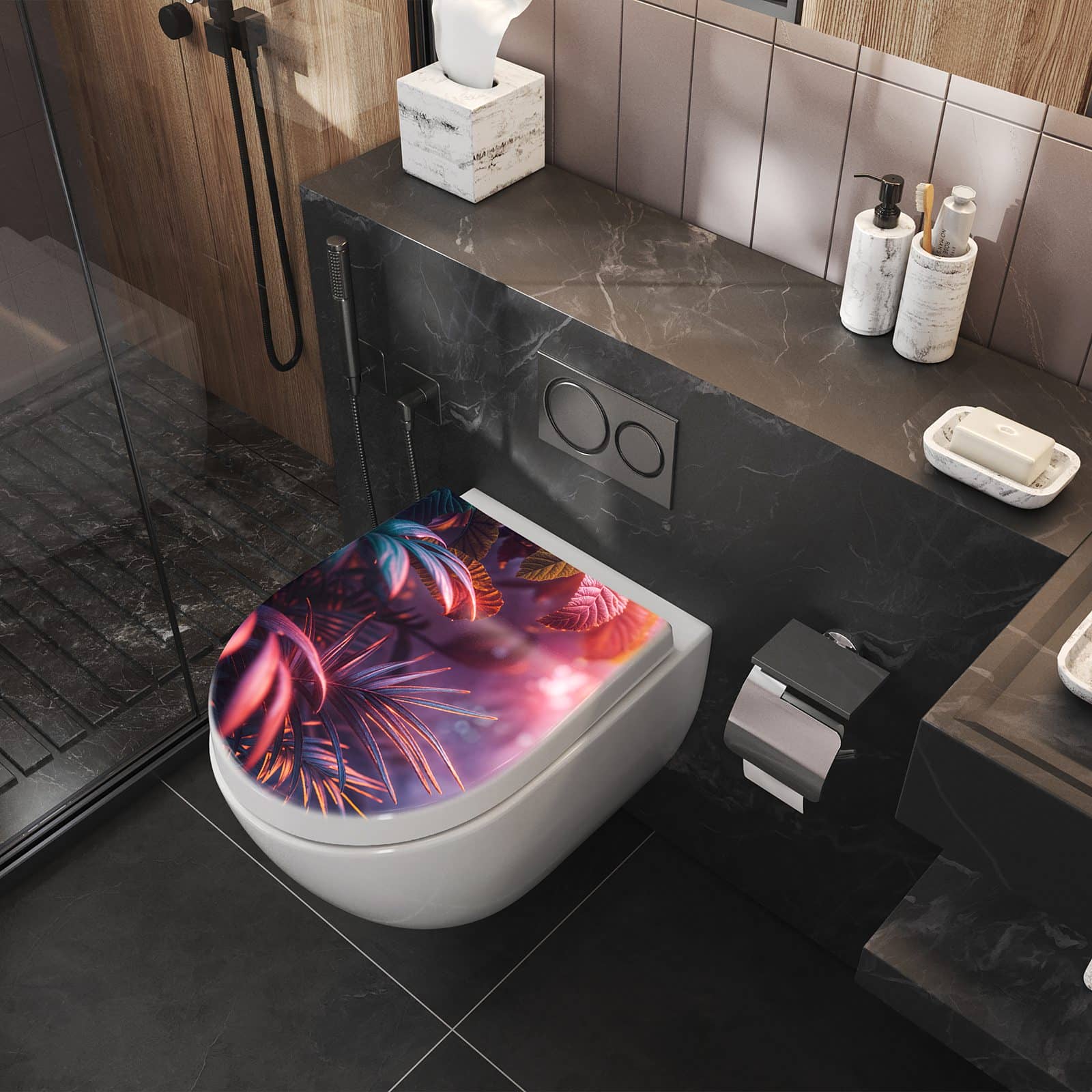 WC-Sitz mit Absenkautomatik Lichtdurchfluteter Dschungel