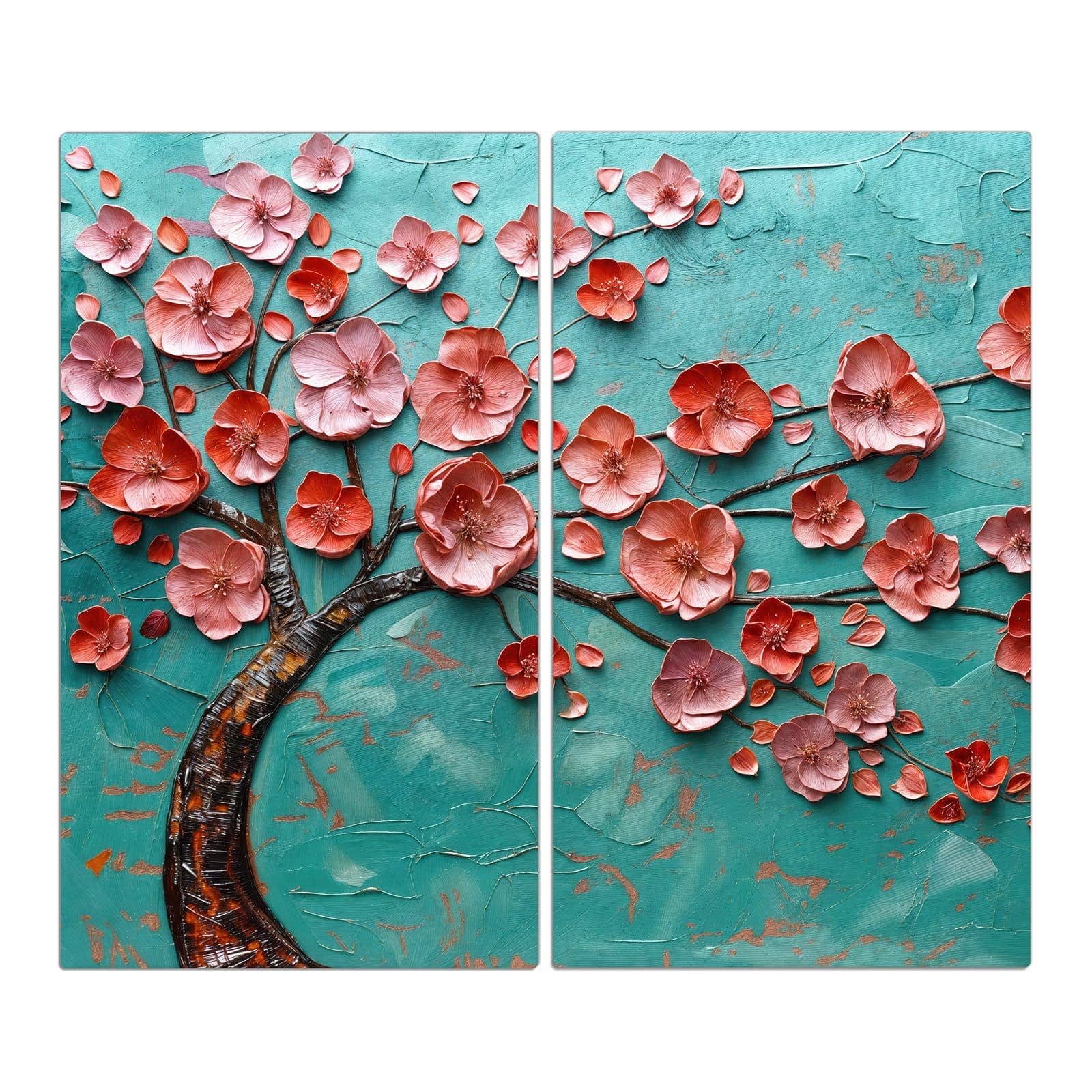 2-teilige Abdeckplatten für den Herd mit Blütenbaum Kunst-Motiv in der Frontansicht #grösse_2-Teilig (60x52cm)
