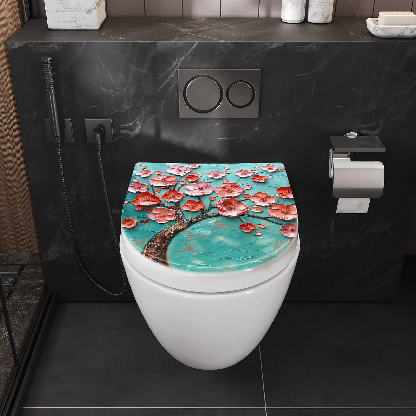 WC-Sitz mit Absenkautomatik Blütenbaum Kunst