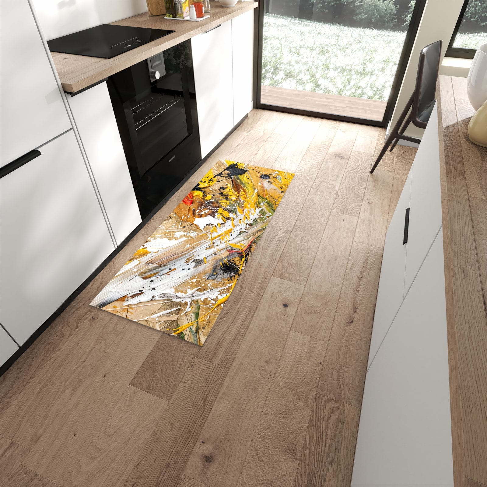 Abriebfester rutschfester Läufer mit Motiv Abstrakte Malerei in moderner Küche #grösse_60 x 150 cm