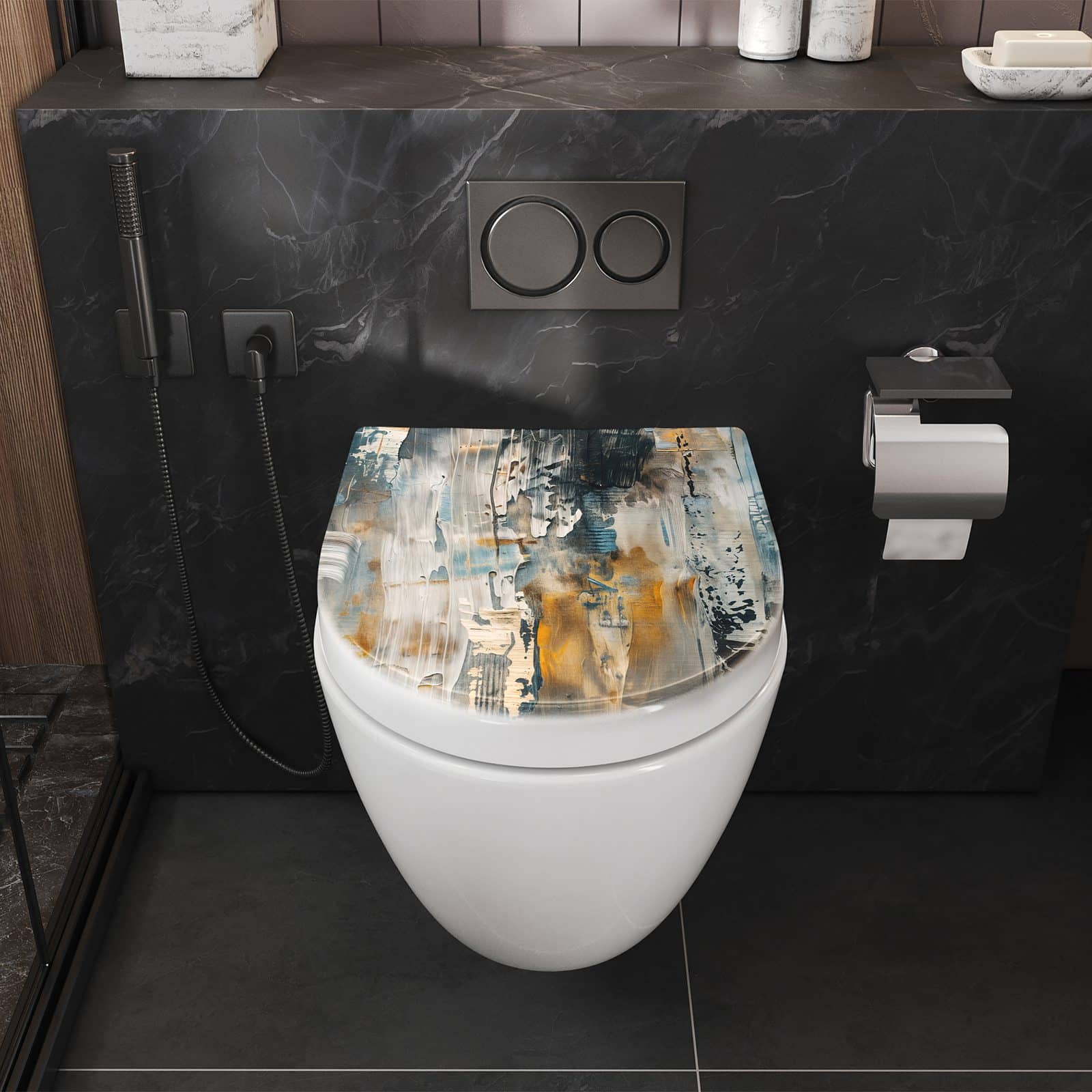 WC-Sitz mit Absenkautomatik Abstrakte Kunstwerke