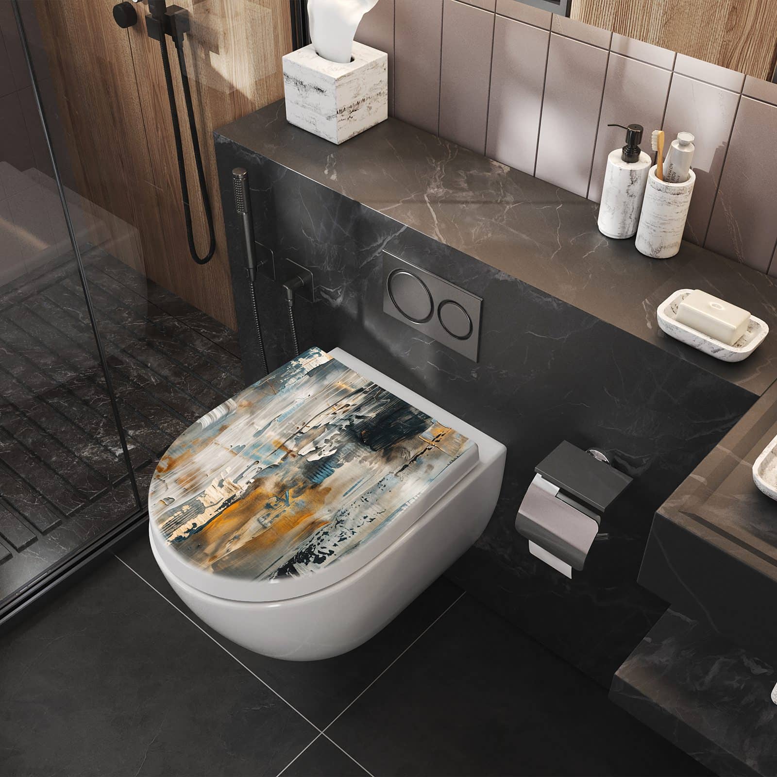 WC-Sitz mit Absenkautomatik Abstrakte Kunstwerke