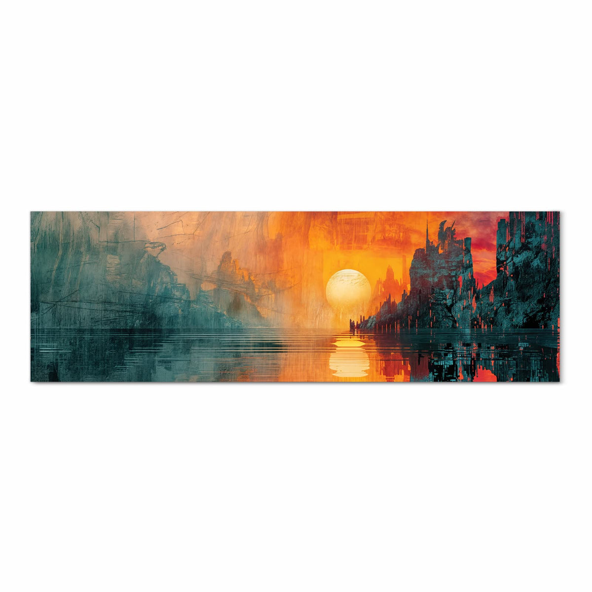 Strapazierfähiger waschbarer Küchenläufer mit Motiv Sonnenuntergang Stadt in Frontansicht