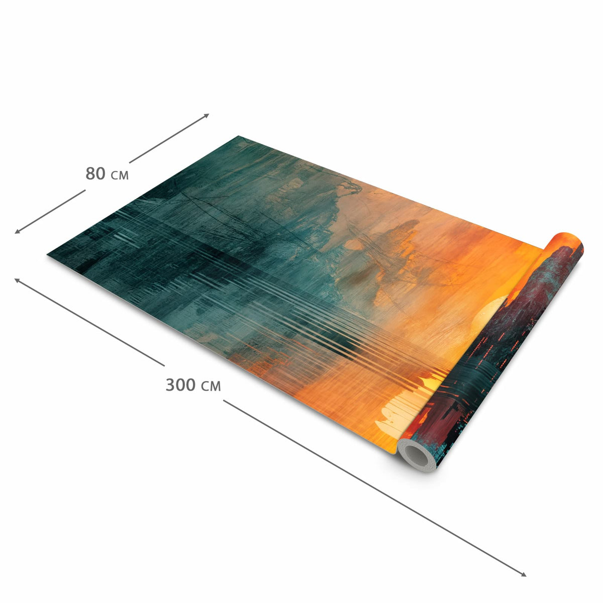 Geräuschdämpfender waschbarer Küchenteppich mit Motiv Sonnenuntergang Stadt in der Größe 80x200 cm