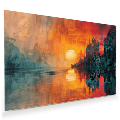Wandbild mit dem Motiv Sonne zwischen Felsen