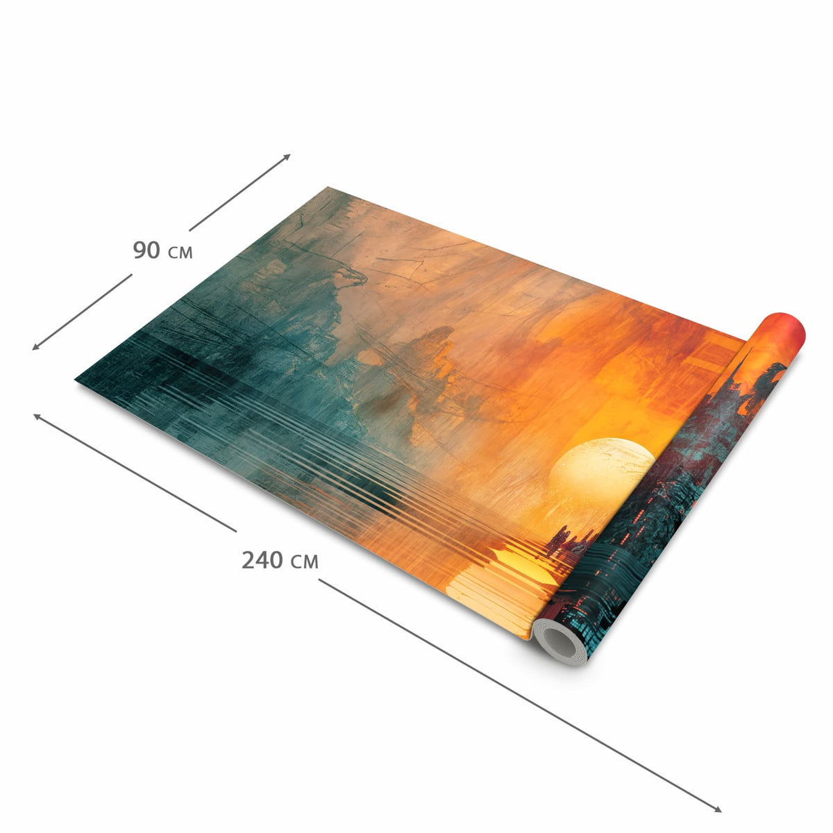 UV-beständiger rutschfester Küchenteppich mit Motiv Sonnenuntergang Stadt in der Grösse 80x200 cm