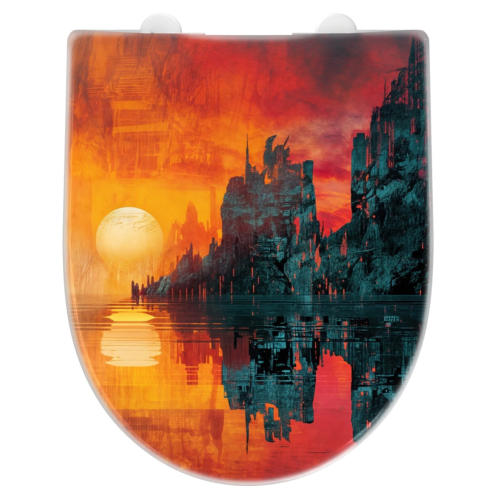 WC-Sitz mit Absenkautomatik Sonnenuntergang Stadt