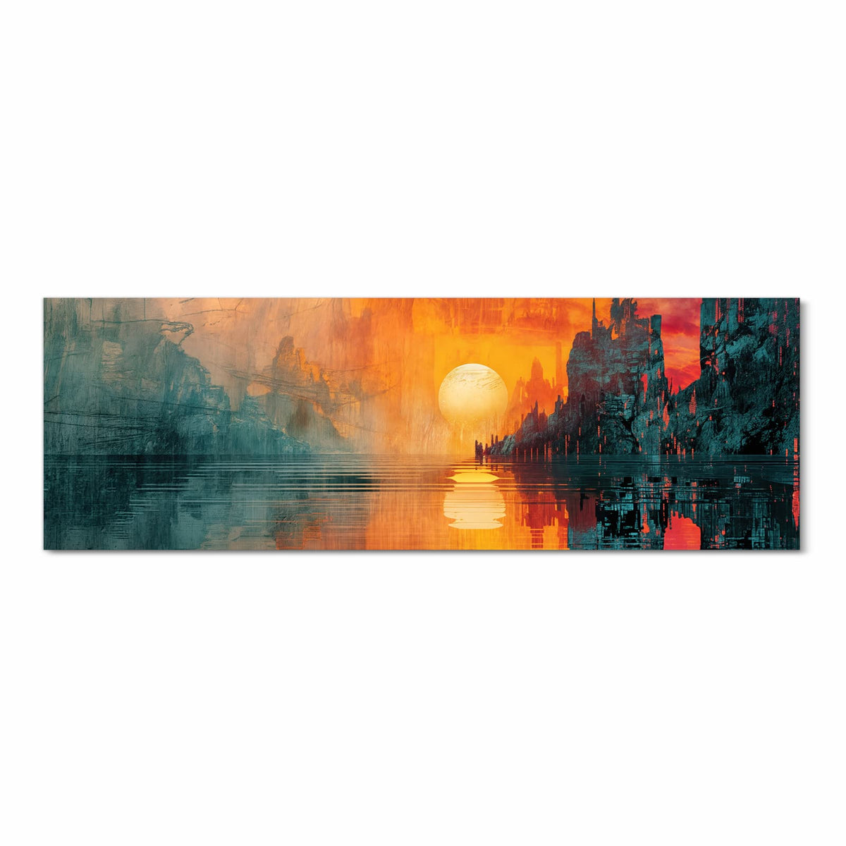 Komfortabler rutschfester Küchenläufer mit Motiv Sonnenuntergang Stadt in Frontansicht
