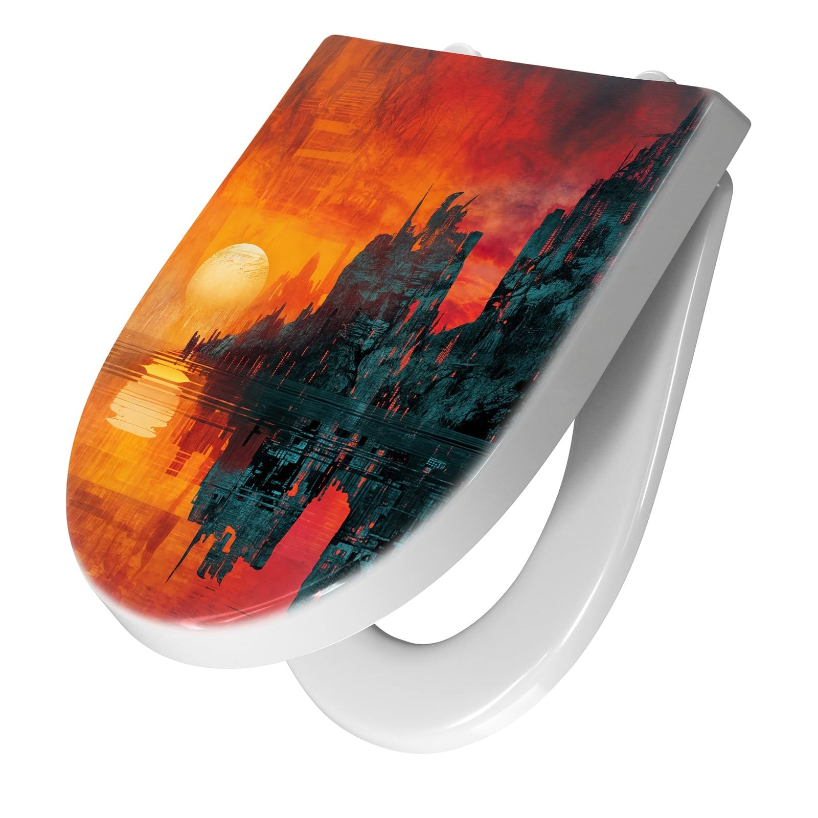 WC-Sitz mit Absenkautomatik Sonnenuntergang Stadt