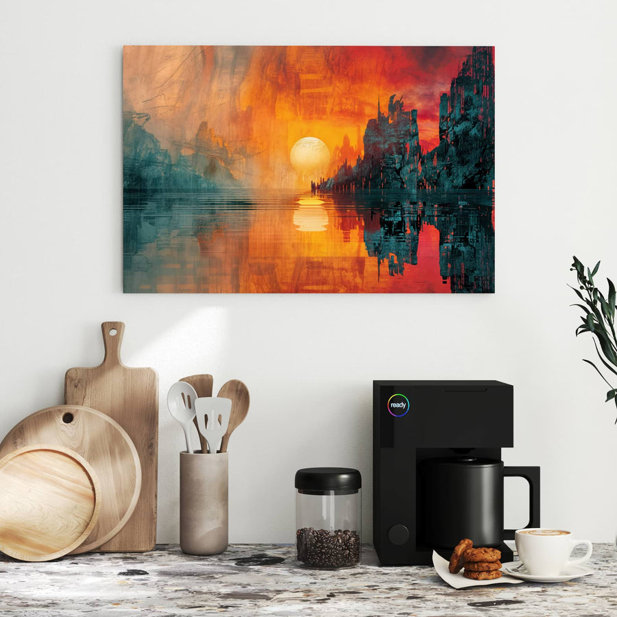Maße Metall Magnettafel - Sonne zwischen Felsen