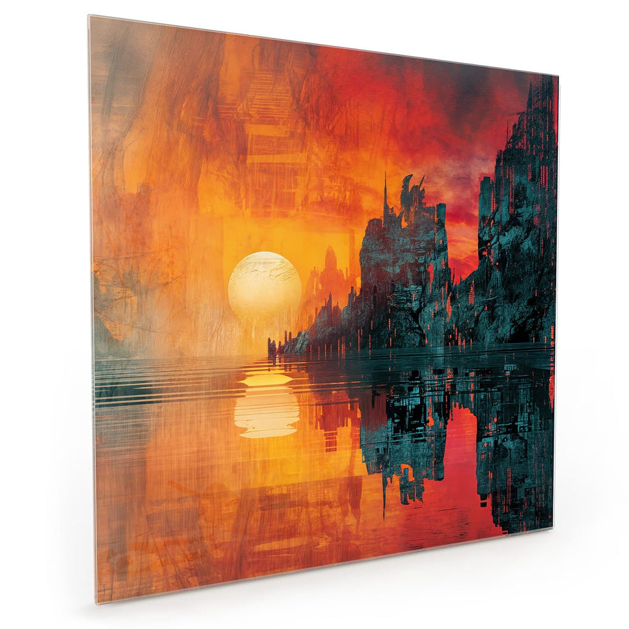 Maße Küchenrückwand Sonne zwischen Felsen aus Glas