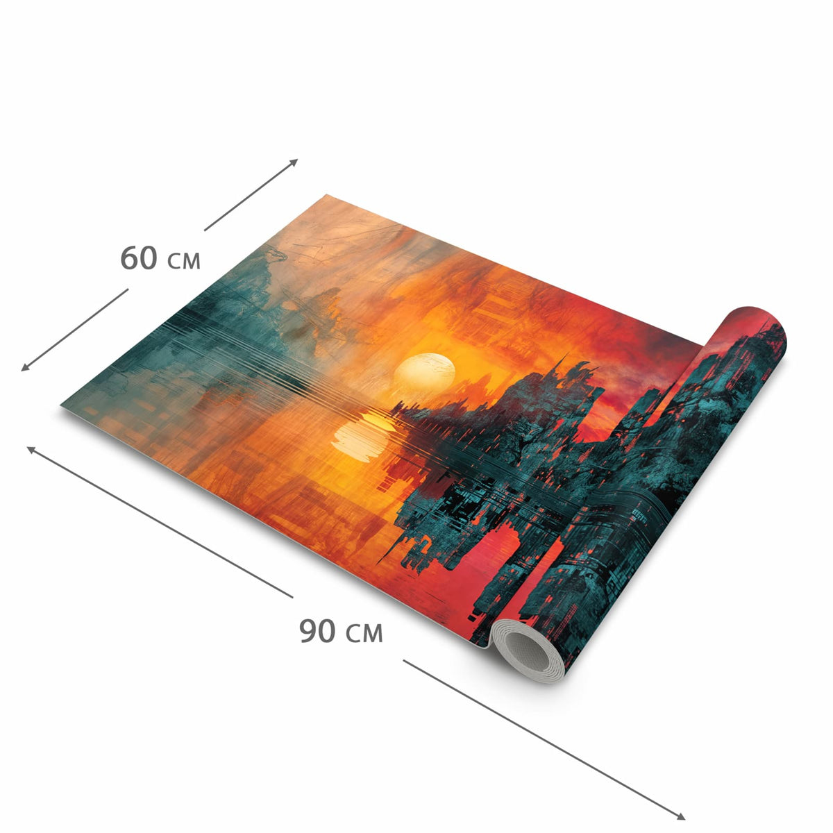 Farbbeständiger Küchenteppich mit Motiv Sonnenuntergang Stadt in der Grösse 80x200 cm